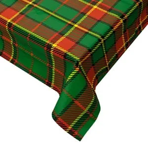 Fata de Masa Decorativa Craciun PEVA Verde Rosie in Carouri 180x140cm