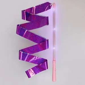 Panglică gimnastică fucsia cu mâner roz și lumină LED