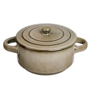 Bol ceramic cu capac si manere, 700ml, Verde Kaki, Glaze