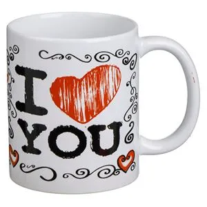 Cana ceramica alba cu inimi si mesaj I Love You, 340 ml