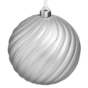 Glob Ornament Brad de Craciun Argintiu Mat cu Glitter