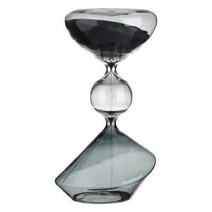 Clepsidră 3D decorativă din sticlă cu nisip negru, Ø9,5x20cm
