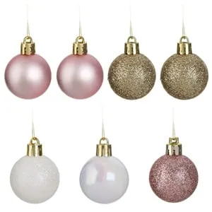 Set Globuri de Craciun Roz Albe Sampanii Mat & Glitter