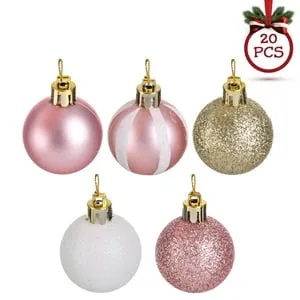 Set Globuri de Craciun Roz Albe Sampanii Glitter 20 buc