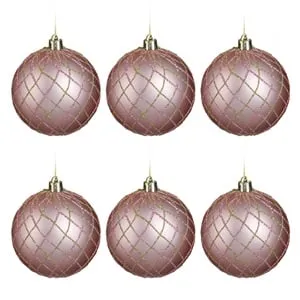 Set globuri de Craciun roz mat cu finisaj glitter sampaniu Ø8cm