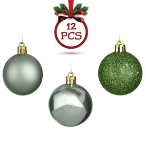 Set Globuri de Crăciun Verde Mentă Mat Lucioase cu Glitter 12 buc
