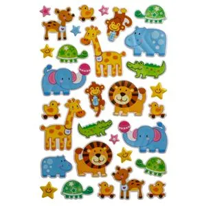 Autocolante 3D cu Animale din Jungla, Set 31 buc, Multicolore