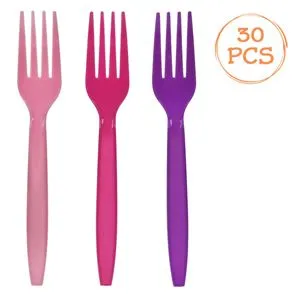Set furculite reutilizabile pentru petreceri mov, fucsia, roz