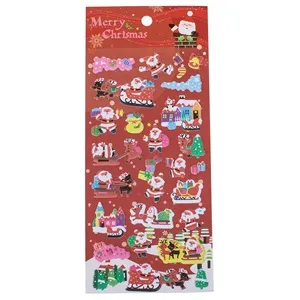 Autocolante decorative de Crăciun puffy cu modele Santa Claus, reni și brazi