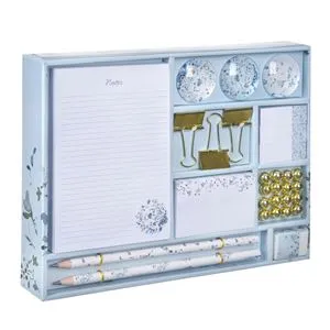 Set de birou cu model floral, albastru