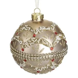 Ornament Glob Sticlă Sampanie cu Glitter pentru Crăciun