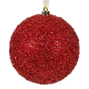 Glob Decorativ Rosu cu Tinsel pentru Bradul de Craciun