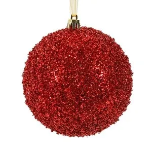 Glob decorativ roșu glitter pentru bradul de Craciun