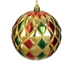 Ornament Glob Crăciun Romburi Rosii Verzi cu Glitter Auriu