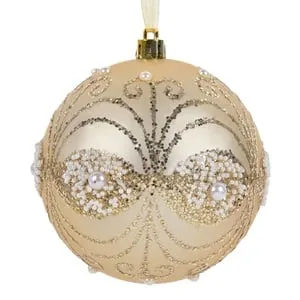 Glob Decorativ de Craciun Bej Auriu Mat cu Glitter