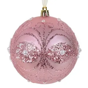 Glob de Craciun Roz cu Glitter și Margele pentru Brad