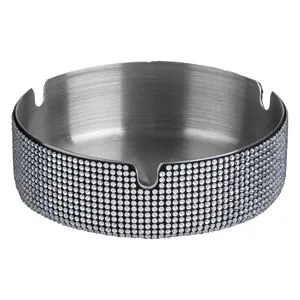 Scrumieră rotundă din inox argintiu cu strasuri, Ø10x3cm