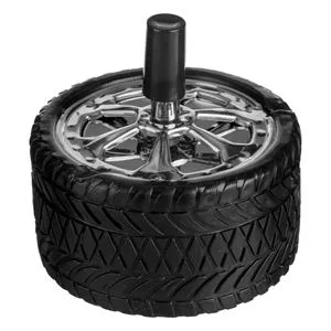 Scrumieră metalică antivânt cu model roată auto, 9.5x10 cm
