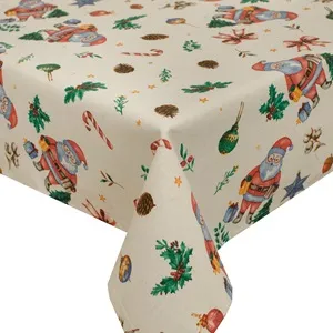 Fata de masă decorativă Crăciun ecru cu figurină Mos Crăciun