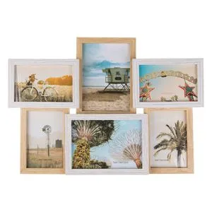 Rama foto decorativa din lemn, 6 poze, 47x34x3cm, Alba
