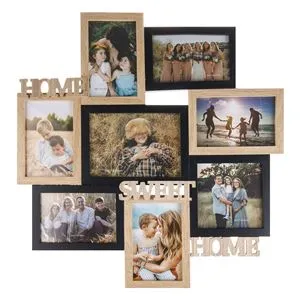 Rama foto din lemn pentru 8 poze, 49x50,5 cm, cu mesaj Home Sweet Home