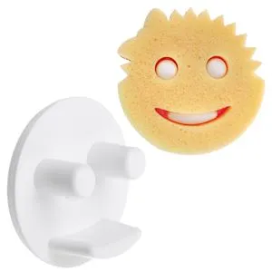 Suport cu ventuză pentru burete, design smiley, alb și galben