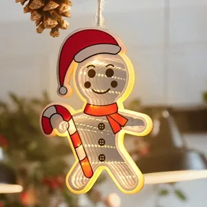Decoratiune de Craciun Oglindă Om de Turta Dulce cu Efect Infinit și LED