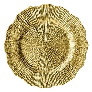 Platou Decorativ Rotund Auriu cu Margine Dantelată Ø40cm pentru Decorațiuni