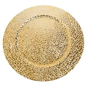 Platou Decorativ Rotund Auriu cu Model Diamond
