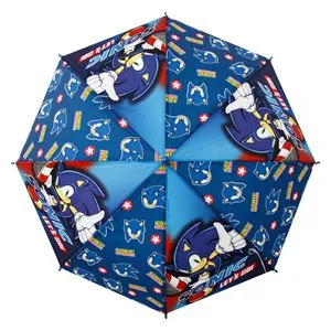 Umbrelă de ploaie pentru copii, albastră cu model Sonic, deschidere automată, 66 cm