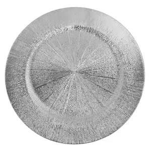 Platou Decorativ Rotund Argintiu cu Model Radial Elegant pentru Aranjamente