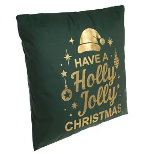 Perna Decorativă de Crăciun Verde Velvet cu Folie Aurie