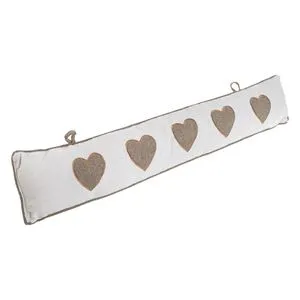 Protectie anti-curent pentru usa, 90x14 cm, Ecru cu carouri maro si inimi