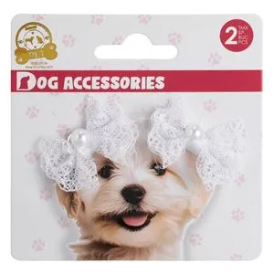Fundite cu Elastic pentru Câini, 4 cm, Set 2 buc, Albe cu Dantelă și Mărgea
