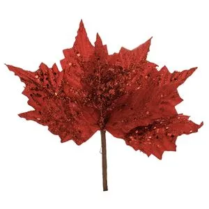 Floare decorativa de Craciun, Rosie cu Glitter si Clips, 26cm