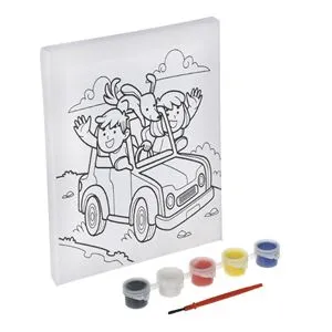 Set Pictura pe Panza cu Desen Preimprimat, Masina, 15x20cm, 5 Culori Acrilice si Pensula