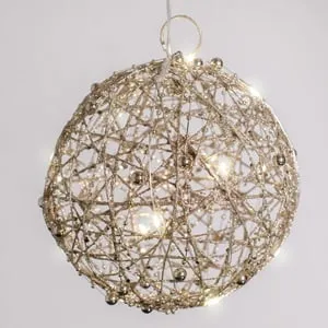 Glob Decorativ de Craciun cu Beteala Sampanie & 15 Becuri LED Ø15cm