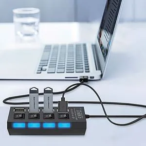Hub USB 2.0 cu 4 porturi si intrerupator, Negru