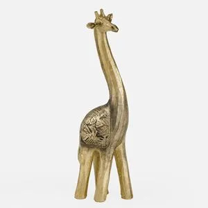 Girafă Decorativă Auriu cu Motive Tropicale - Polirasină