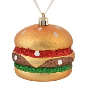 Ornamen Brad de Craciun 3D în Forma de Burger cu Glitter Colorat