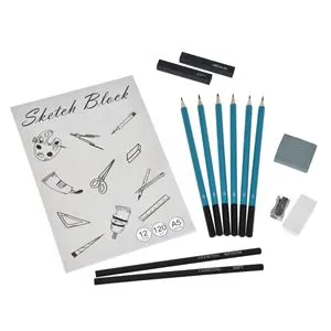 Set de Schiță cu Bloc de Desen A5, 14 Bucăți, Turcoaz