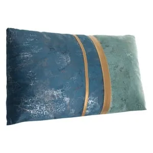 Perna decorativă velvet albastru-verde mentă cu detalii aurii