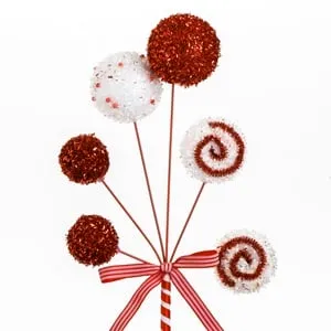 Ornament Brad de Craciun Stick Lollipop cu Globuri Rosii Albe