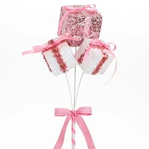 Ornament Brad de Craciun Stick Cadouri Beteala Alba Roz