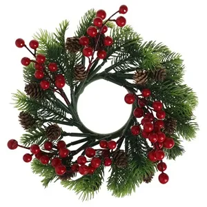 Inel Decorativ de Craciun cu Ramuri de Brad și Berries pentru Lumanare Ø29cm