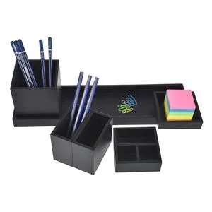 Organizator de birou din lemn, 5 compartimente detașabile, 37,5x10,5x10,5 cm, negru