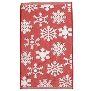 Prosop de Bucatarie Rosu cu Model Fulgi Albi de Craciun 60x35cm