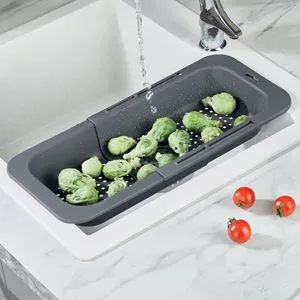 Strecurătoare extensibilă pentru chiuvetă din plastic gri cu mânere