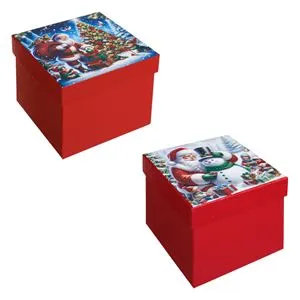 Cutie cadou Kraft cu capac, Mini, Roșie, Tema Crăciun, 2 bucăți, 1,03 L