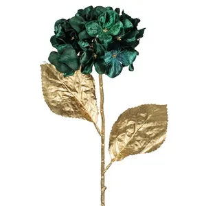 Hortensie Artificială de Crăciun cu Frunze Aurii – Decorațiune Festivă